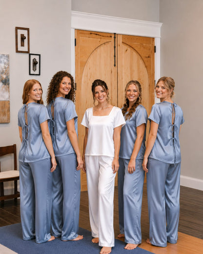 Long sleeve Satin Tie Knot Pajamas