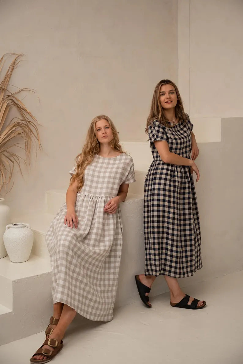 Gingham Loose Fitting Dresses
